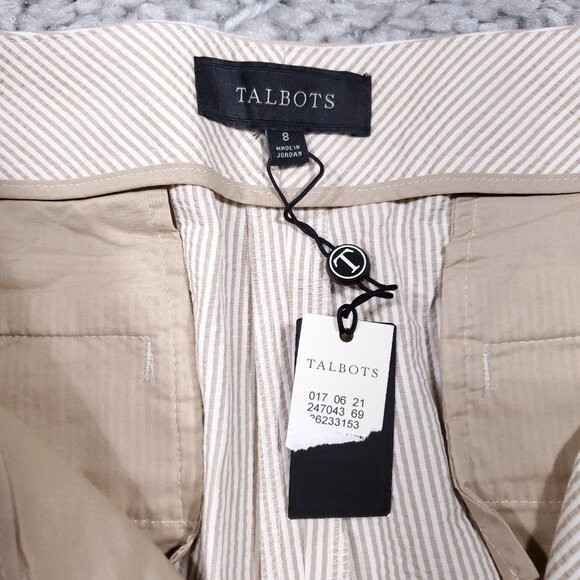 FLAW Talbots Women's Striped Seersucker Beige White Tan Striped Bermuda Shorts 8 - Picture 8 of 12